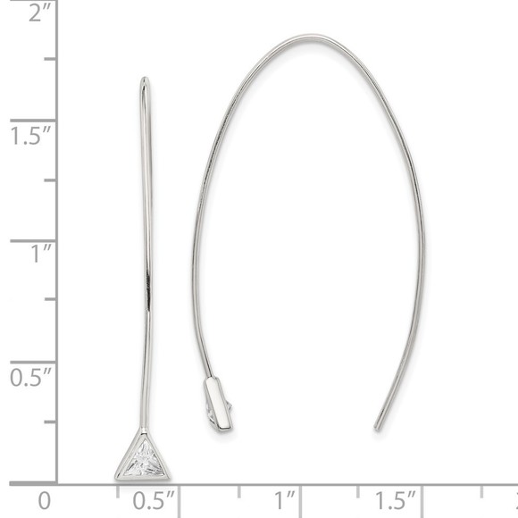 Sterling Silver Triangle CZ Threader Earrings - Picture 2 of 4